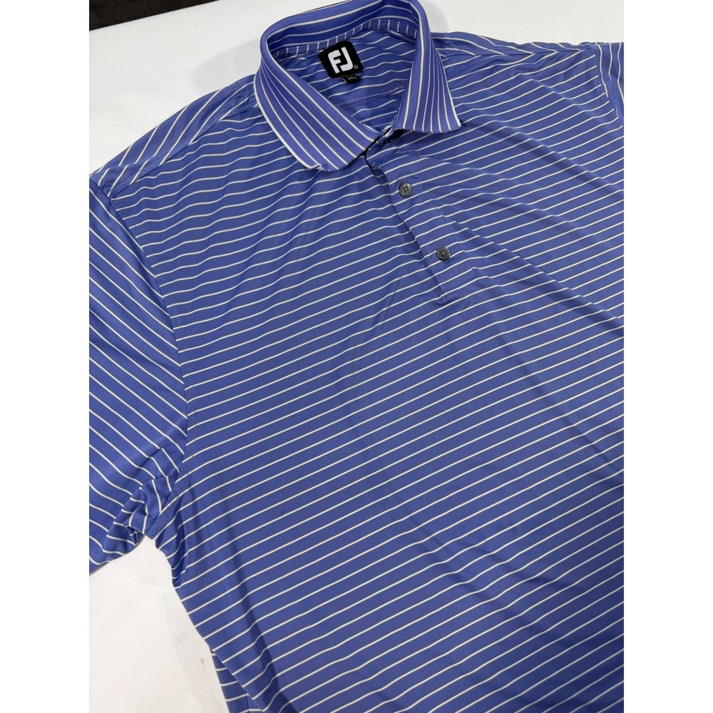 FootJoy ProDry Mens XL Blue White Striped Golf Polo Shirt Deering Bay Logo